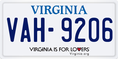 VA license plate VAH9206