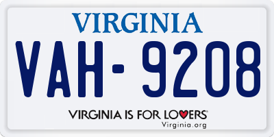 VA license plate VAH9208