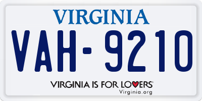 VA license plate VAH9210