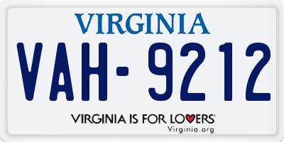 VA license plate VAH9212