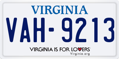 VA license plate VAH9213