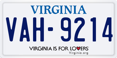 VA license plate VAH9214