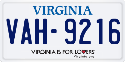 VA license plate VAH9216