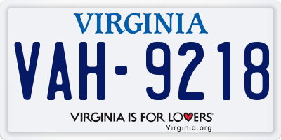 VA license plate VAH9218