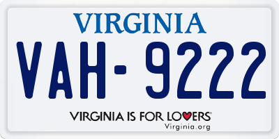 VA license plate VAH9222