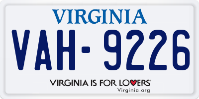 VA license plate VAH9226