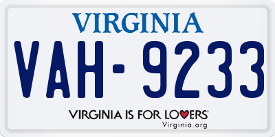 VA license plate VAH9233