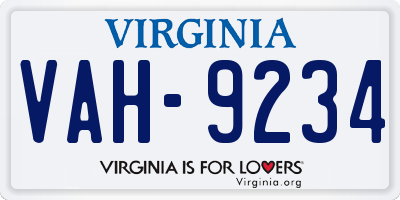 VA license plate VAH9234