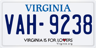 VA license plate VAH9238