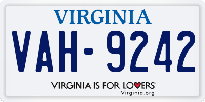 VA license plate VAH9242