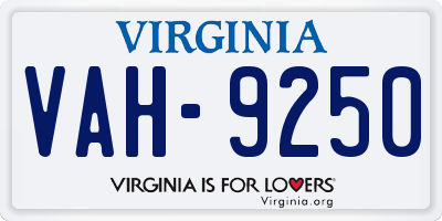 VA license plate VAH9250