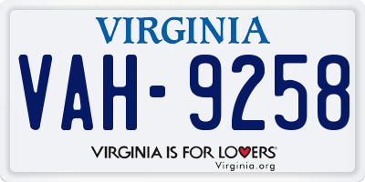VA license plate VAH9258