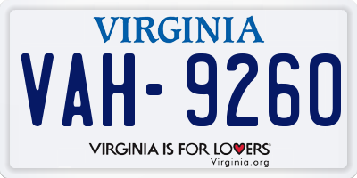 VA license plate VAH9260