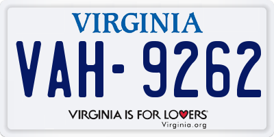VA license plate VAH9262
