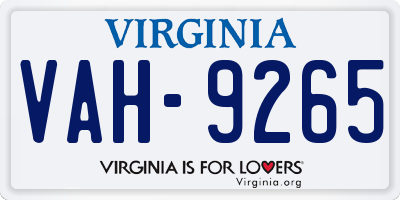 VA license plate VAH9265