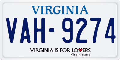 VA license plate VAH9274