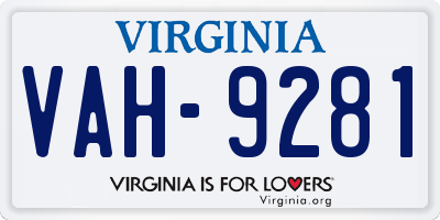 VA license plate VAH9281
