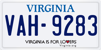VA license plate VAH9283