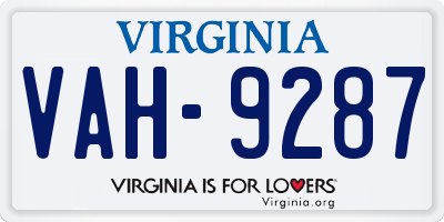 VA license plate VAH9287
