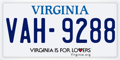 VA license plate VAH9288