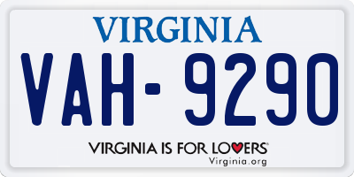 VA license plate VAH9290