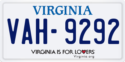 VA license plate VAH9292