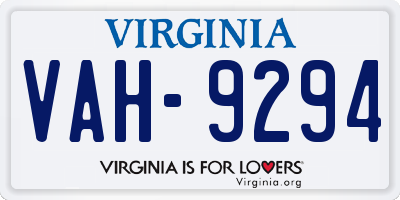 VA license plate VAH9294