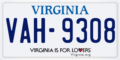 VA license plate VAH9308