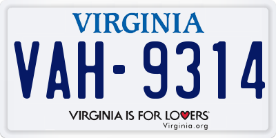 VA license plate VAH9314