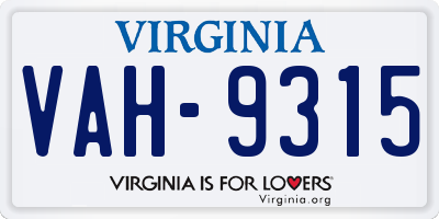 VA license plate VAH9315