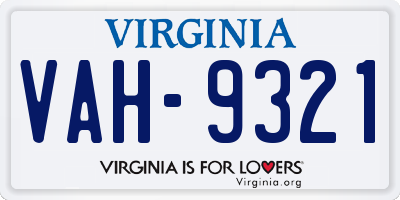 VA license plate VAH9321