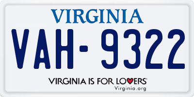 VA license plate VAH9322