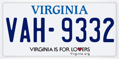 VA license plate VAH9332