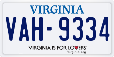 VA license plate VAH9334