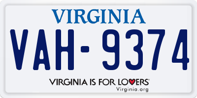 VA license plate VAH9374