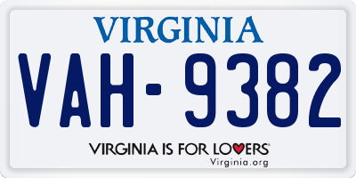 VA license plate VAH9382