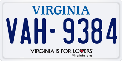 VA license plate VAH9384