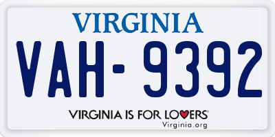 VA license plate VAH9392