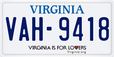 VA license plate VAH9418