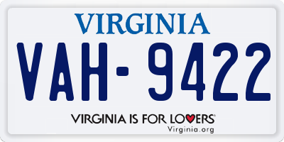 VA license plate VAH9422