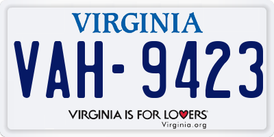 VA license plate VAH9423