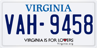 VA license plate VAH9458