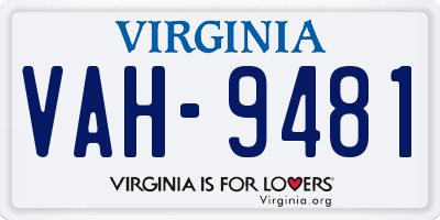 VA license plate VAH9481