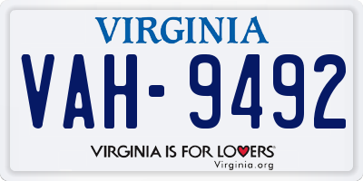 VA license plate VAH9492