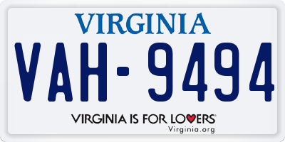 VA license plate VAH9494