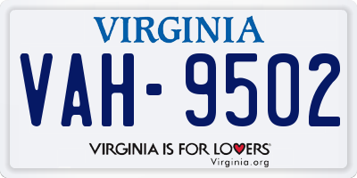 VA license plate VAH9502