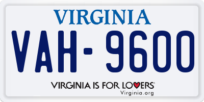 VA license plate VAH9600
