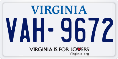 VA license plate VAH9672