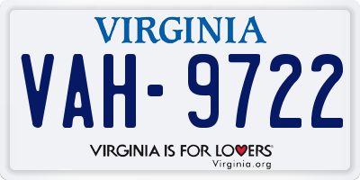 VA license plate VAH9722