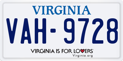 VA license plate VAH9728